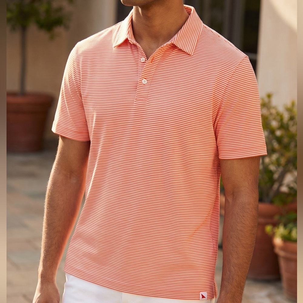 UNTUCKit MEN’S BORDEAUX STRIPED POLO SHIRT - Orange/White Size L  Cotton Modal